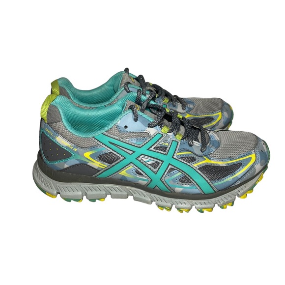 Asics 10 Gel Scram 3 Teal Gray Blue Camo Sneakers - Picture 3 of 16